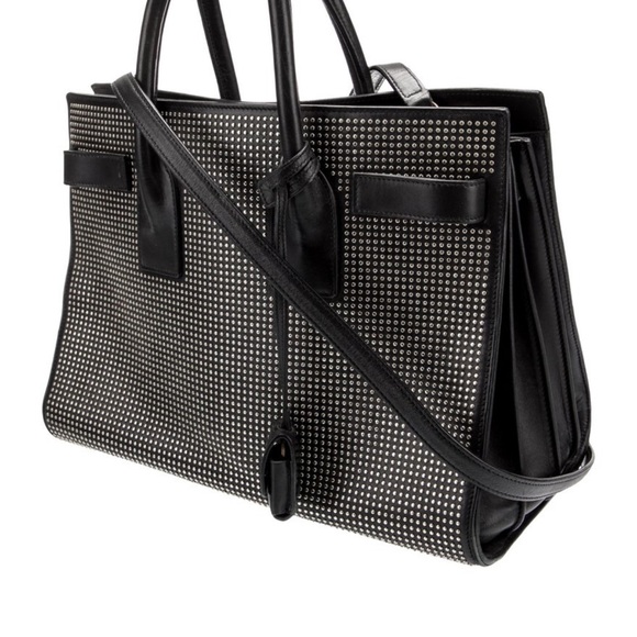 Saint Laurent Black leather Sac De Jour bag with silver studs - Picture 2 of 6